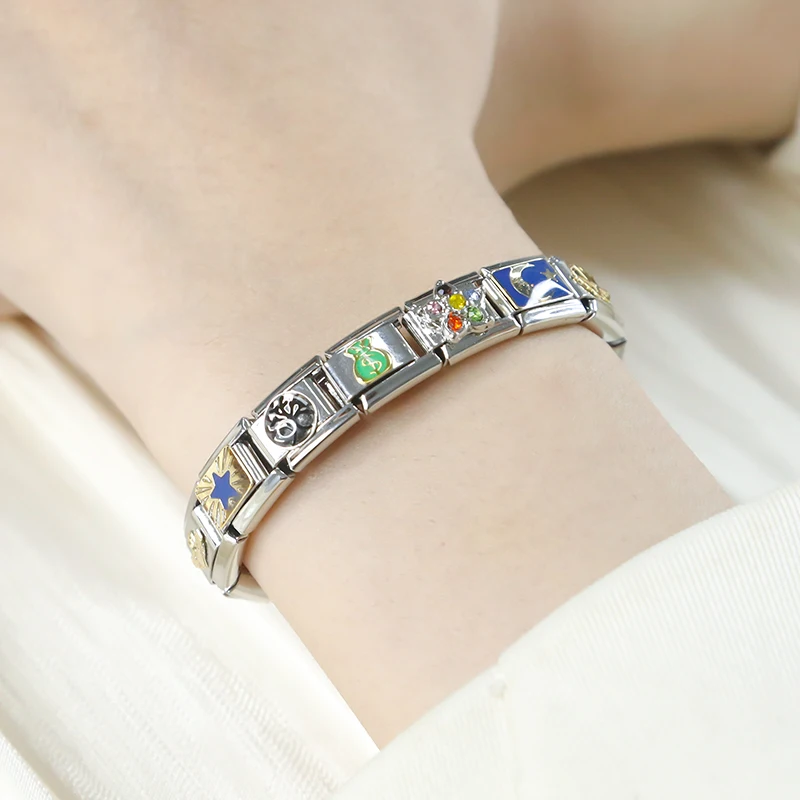 Hapiship Original Daisy Moon Star Tree Wallet Shiny CZ Italian Links Charm Fit 9mm Stainless Steel Bracelet DIY Making DJ423 image 4