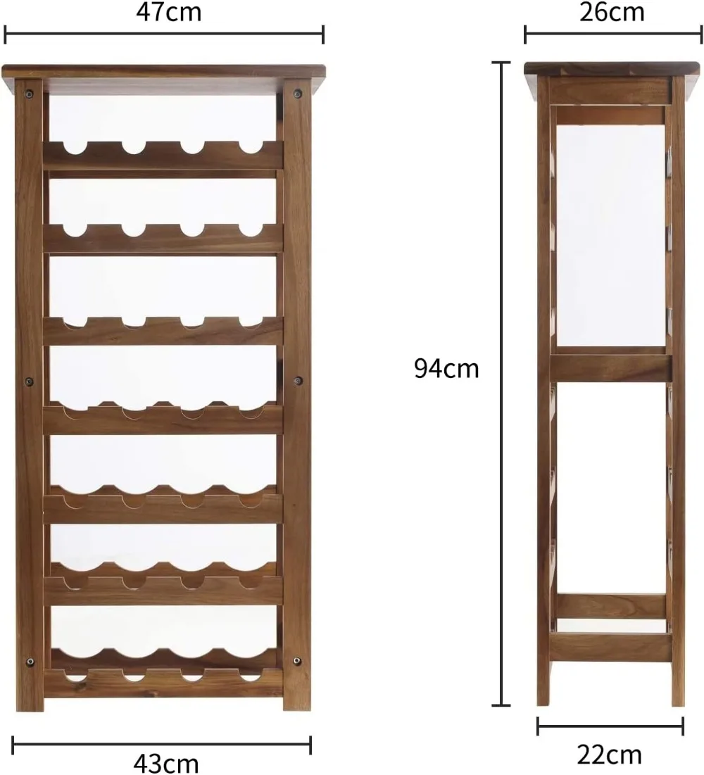 Portabottiglie in legno a 7 livelli, portaoggetti da terra per 28 bottiglie, finitura naturale per esposizione di cantine da cucina