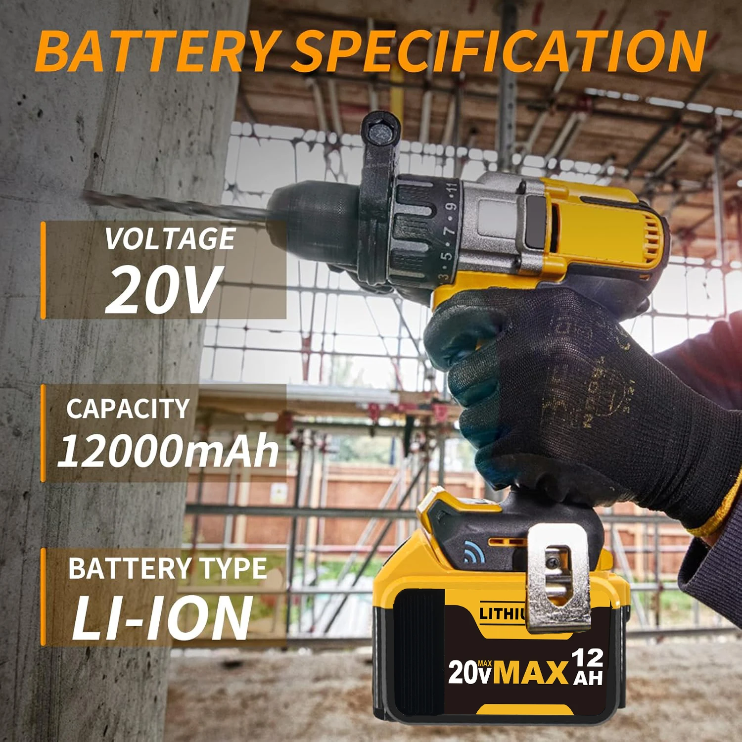 VANON 2Pack DCB205 12.0Ah Replace for Dewalt DCB200 DCB201 DCB204 DCB206 20V Max Li-on Battery Pin Suit for 20V Power Tools