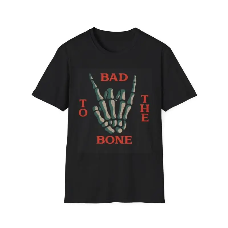 

Bad To The Bone T Shirt Retro Skull Vintage Rock Softstyle
