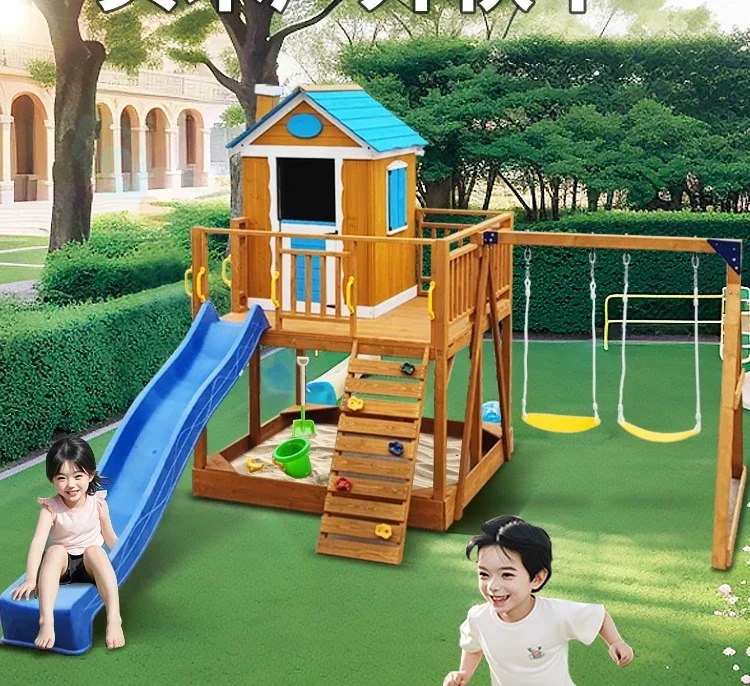 Cabin wooden children wooden house outdoor toys kindergarten play house tree wooden game