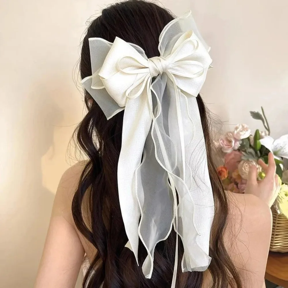 Bright Silk Bow Spring Clip Black Hairpin Girls Sweet Ponytail Hair Clip Barrettes for Women Summer Fashion Hair Accessories