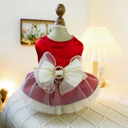 1PC Pet Clothing Cat Spring/Summer Red Tank Top Bow Princess Dress Traction Buckle Suitable for Small and Medium sized Dogs