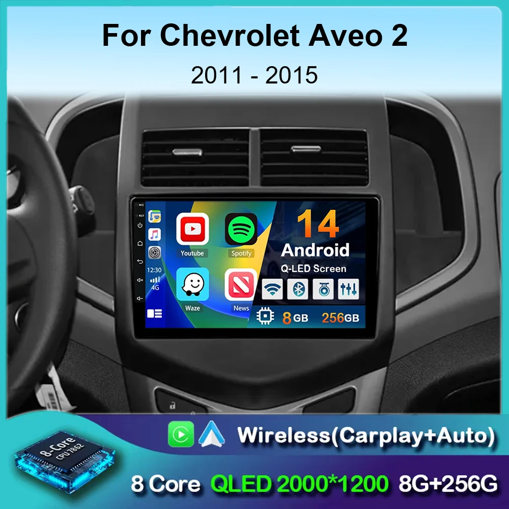 

Автомагнитола CarPlay, мультимедийный плеер на Android 14 для Chevrolet Aveo 2 Sonic T300 2011-2015, GPS-навигация, стерео аудио 2din