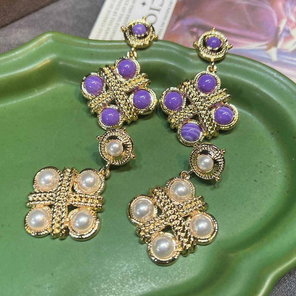18K new square earrings, retro versatile niche design premium vintage medieval S925 earrings women