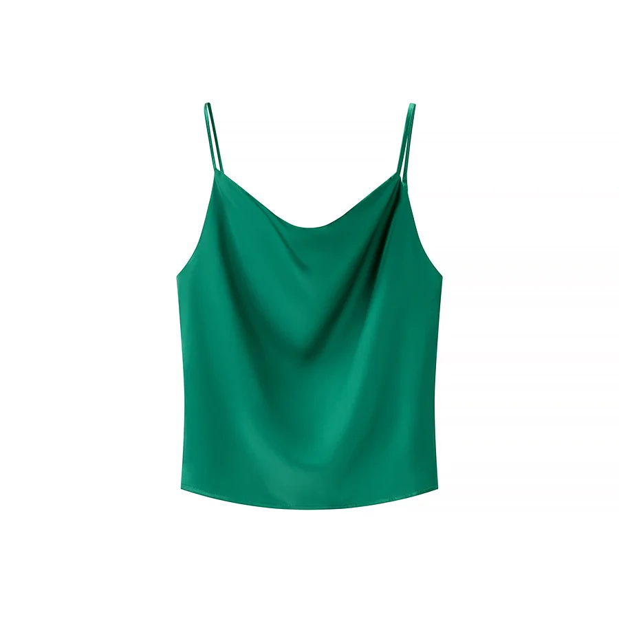 JNLEAOG Spring New Women's Faion Design Silk Satin Strap Vest Svel V-ne Casual Fairy Skirt Sle Thin Polyester