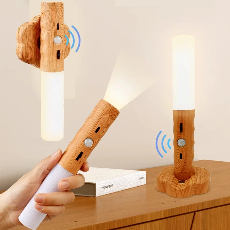 

Wood LED Night Light Magnetic LED Light Motion Sensor Interior Wall Lamp Kitchen Cabinet Light Closet Light USB Bedside Lighting