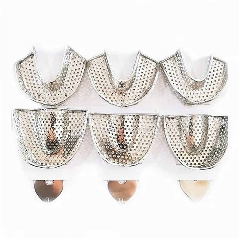 Edentulous Jaw Impression Trays Set of 6 Perforated Stainless Steel Reusable Manual Oral Lab Tray
