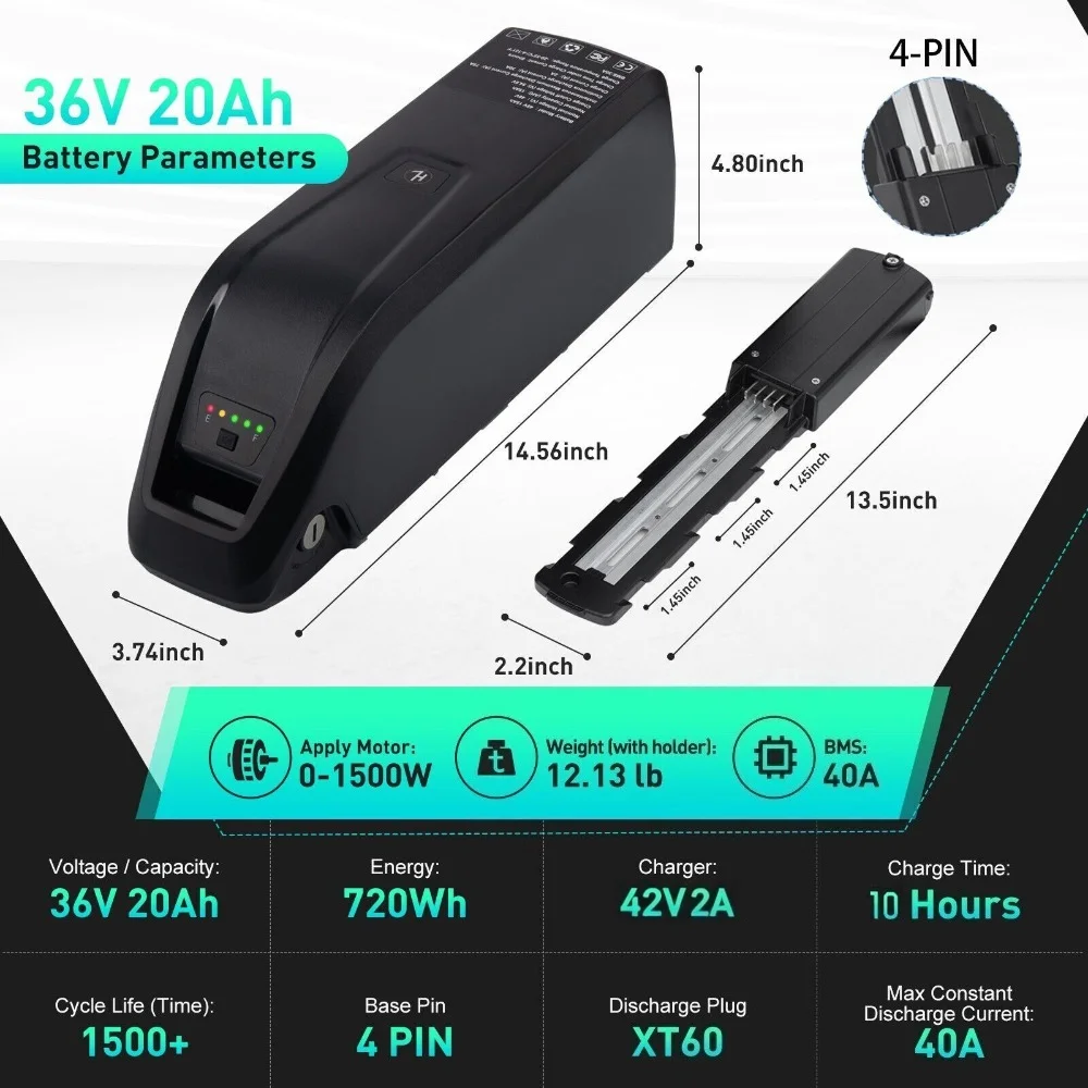 

Aleaivy Hailong eke Battery 36V 48V 52V 20Ah 15Ah Mountain Bicycle 18650 21700 Electric Bateria Pack for Bafang 1000W 500W 250W