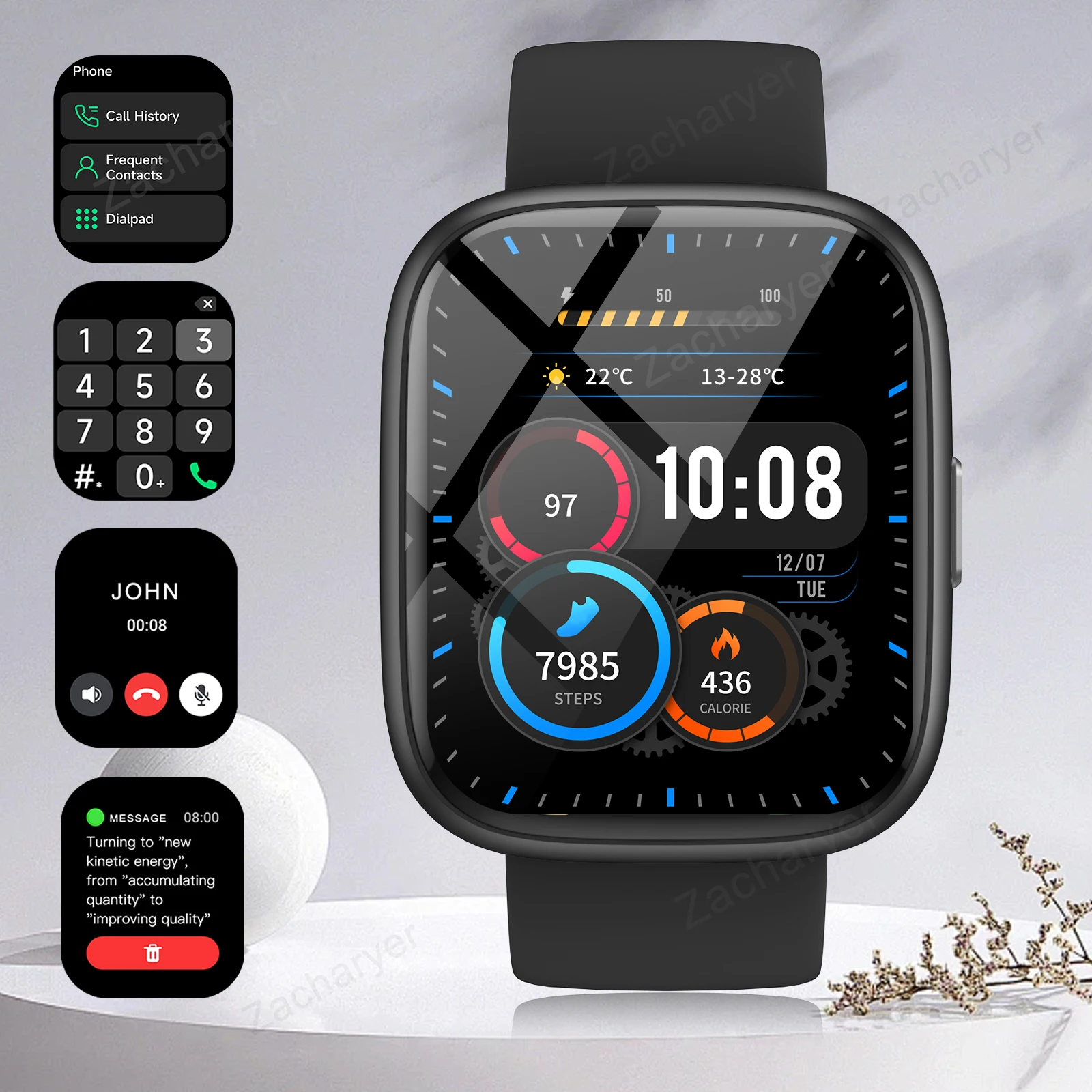 Smart watch, wireless calling/dial,fitness monitoring, multi-Sport mode, calling reminder and rejection, for iPhone/Andriod