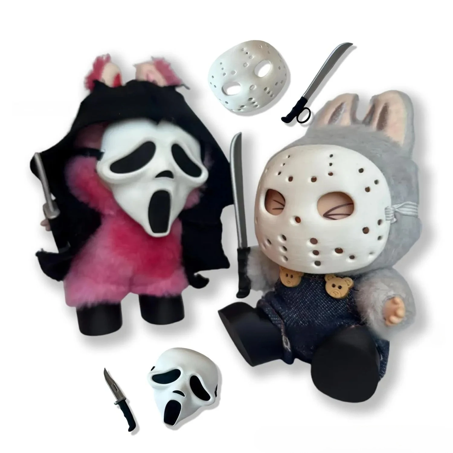 

3 Styles for/Cloth Labubu Doll Diy Terror Mask Halloween Set 17cm V1 V2 V3 Vinyl Doll Mp5 Metal Bag Doll Labubu Accessories
