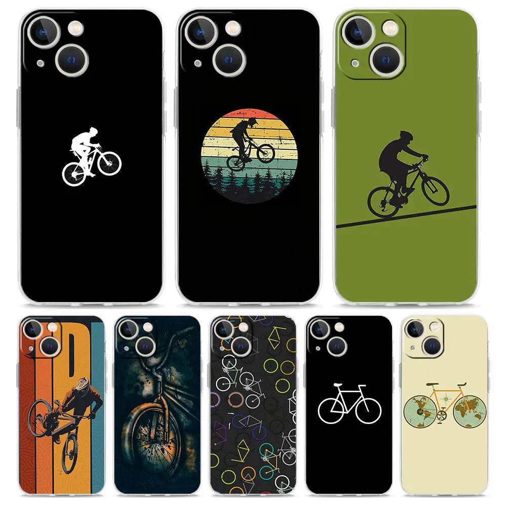 Luxury Transparent Phone Case For iPhone 15 14 13 12 11 Pro Max XS X XR 7 8 Plus Clear Shockproof Cover Mountain Bikes Cycling