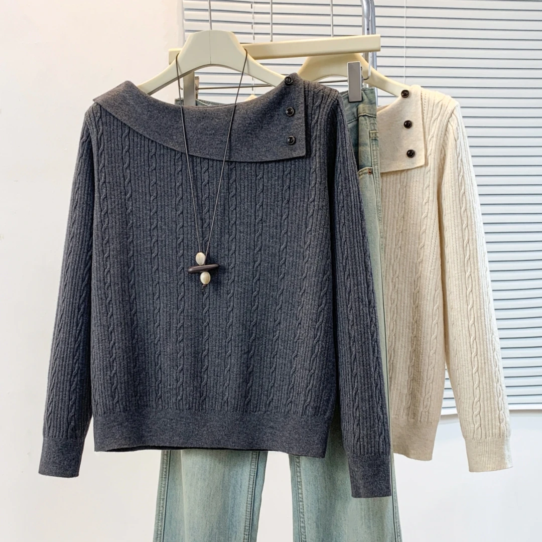 Autumn and Winter New 100% Cotton Women's Sweater Casual Color blocked Knitted Round Neck Pullover Loose Fashion Women's Top