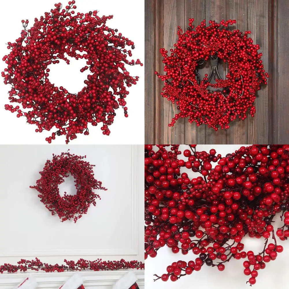 

Великолепный 22 рождественский венок с красными ягодами для дверей, праздничное праздничное украшение