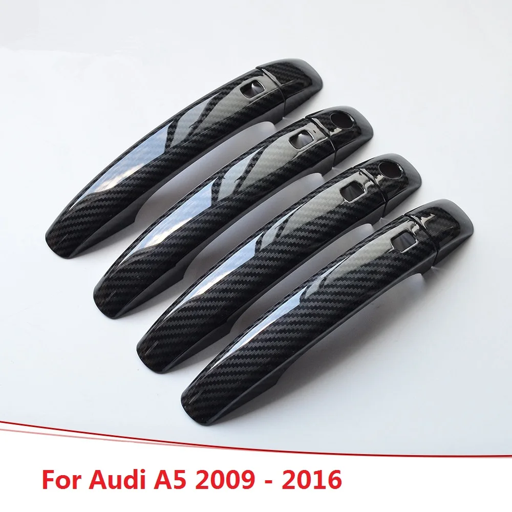 Carbon Fiber Printed Car Door Handle Cover Bowl Sticker Moulding Trim for Audi A5 2009 2010 2011 2012 2013 2014 2015 2016