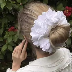 Big Flower Lolita Scrunchies for Women Elastic Hair Bands Ponytail Holders Tie Solid Color Hair Hoop Scrunchy Girl Hair Ring