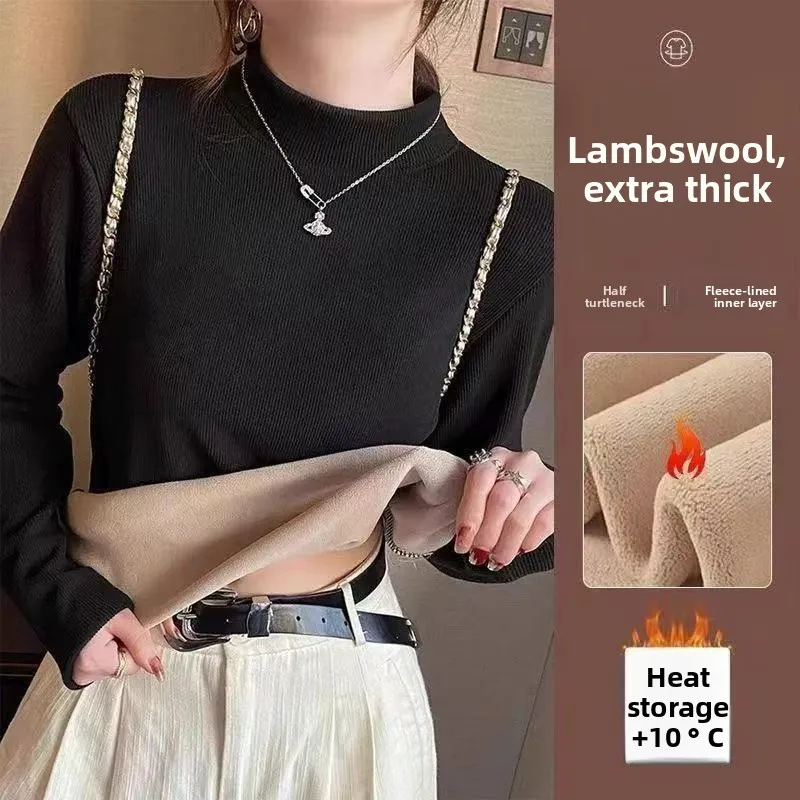 

Утолщенная зимняя термофутболка больших размеров, топ с подогревом и высоким воротником, женская флисовая винтажная одежда с короткими рукавами