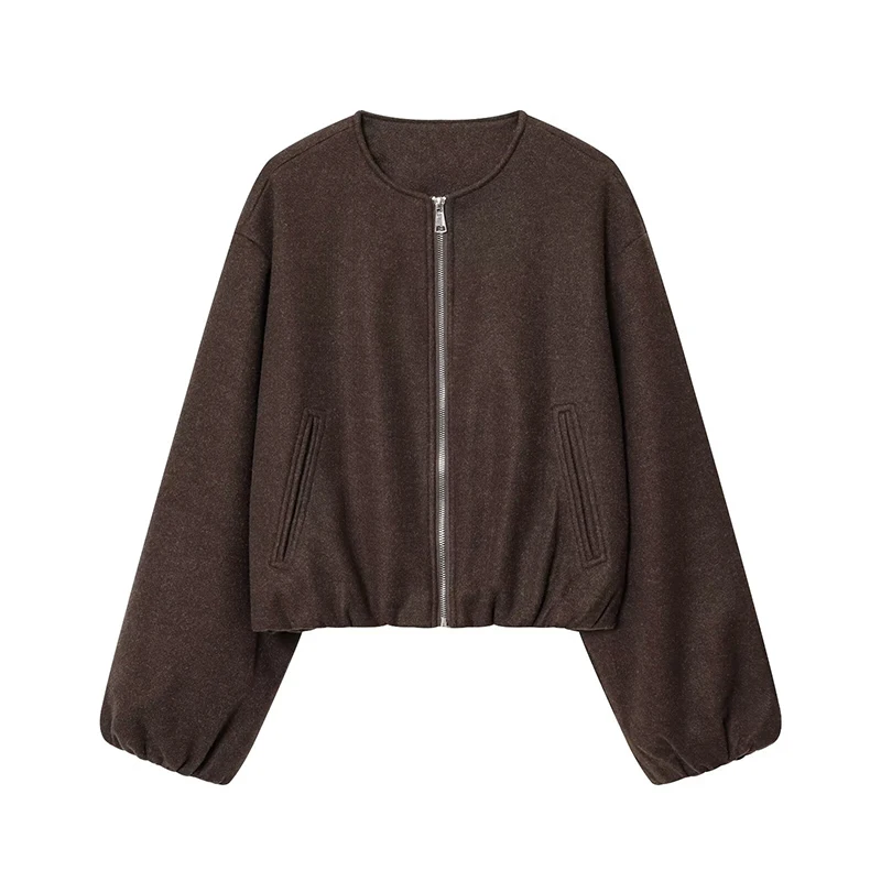 女性のジャケット コート ファッション ソフト ジッパー O ネック 長袖 コート カジュアル 女性 アウター シック トップス