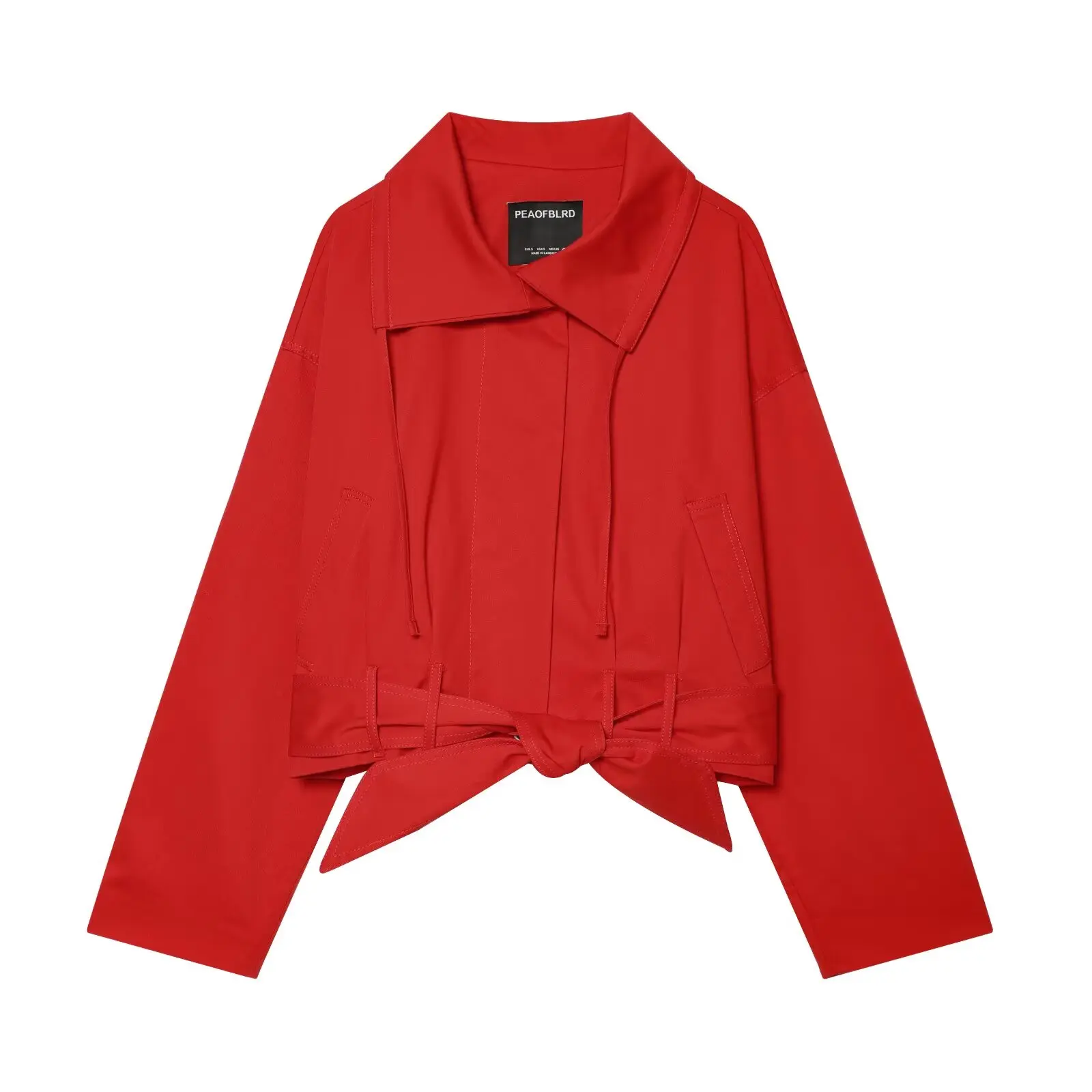 HH Damen Elegante Cropped Utility-Jacke Asymmetrischer Kragen Taillengürtel Oberbekleidung Frühling Herbst Business Casual & Business Wear – Detail 2