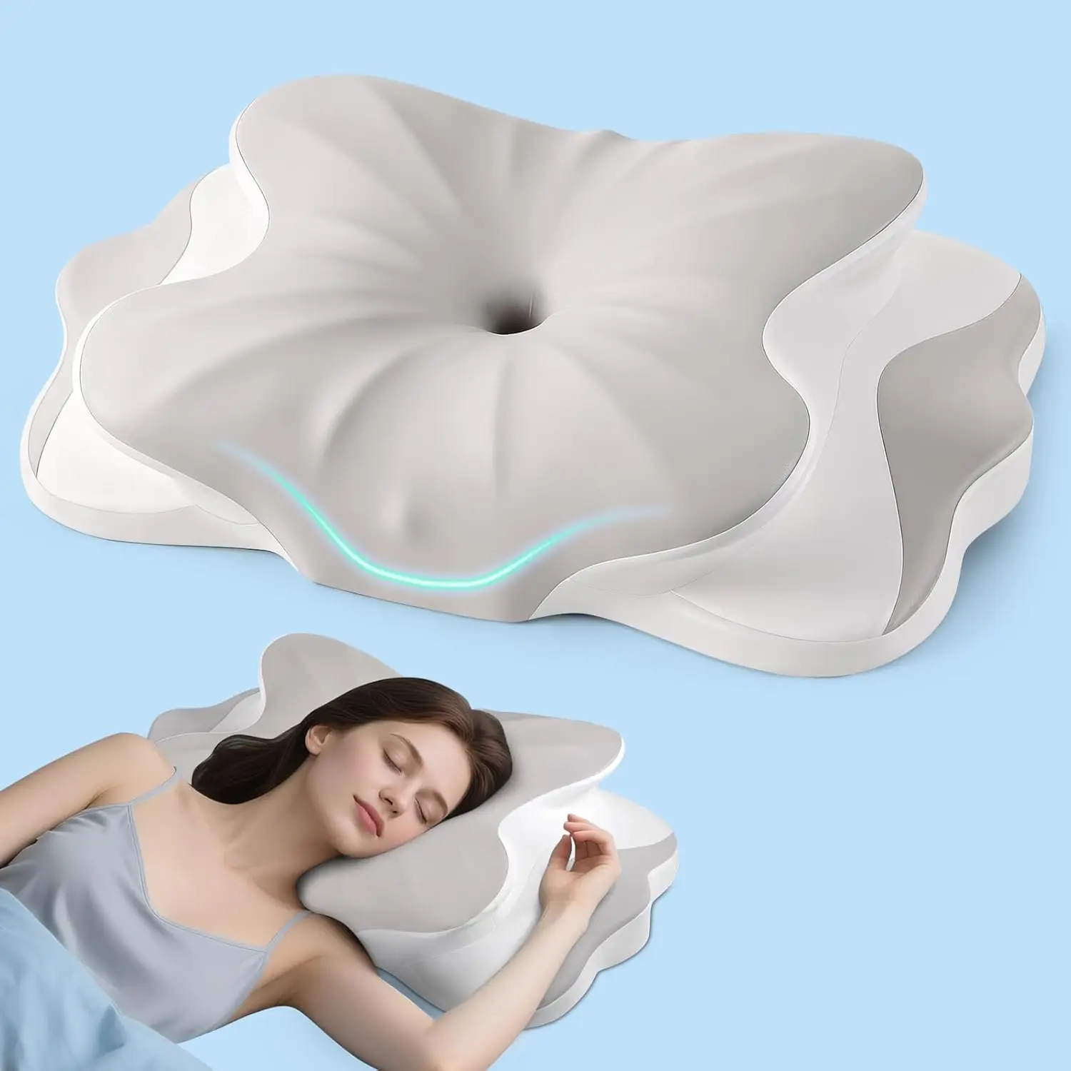 

Ergonomic Memory Foam Neck Pillow for Side, Back & Stomach Sleepers with Breathable Cover
