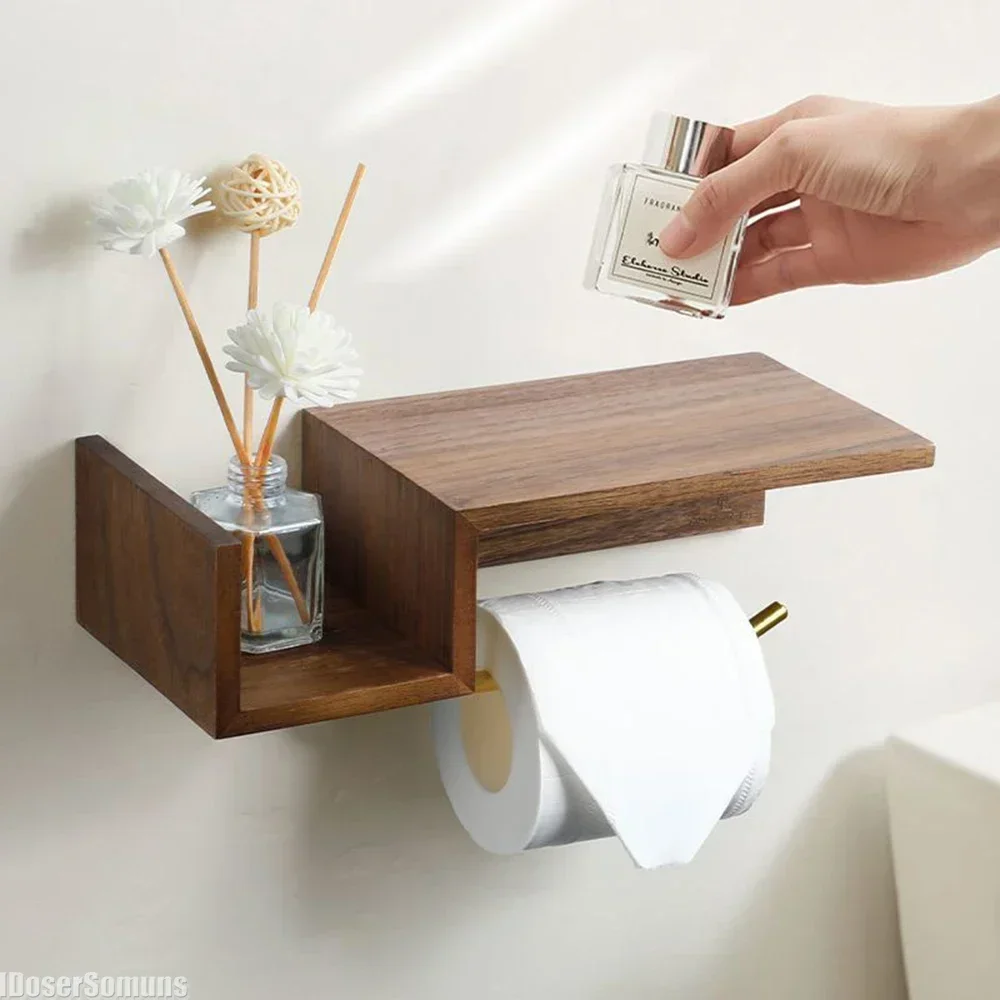 

Tissue Holder Tissue Box Solid Wood Toilet Roll Holder Punch-free Wall-mounted Storage Box Storage Rack Bathroom Accessories