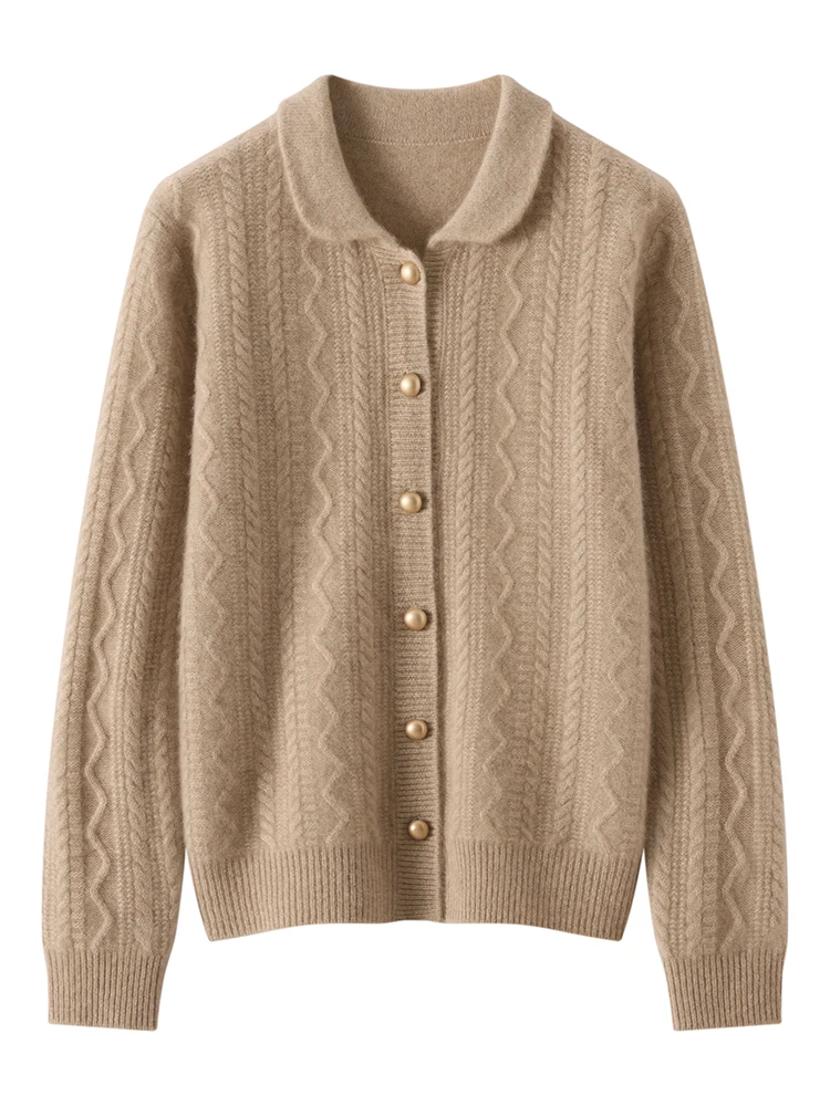 

100% кашемир, комфортный вязаный однотонный воротник-поло, осень-зима, теплый мягкий женский кардиган, свитер, одежда, топы