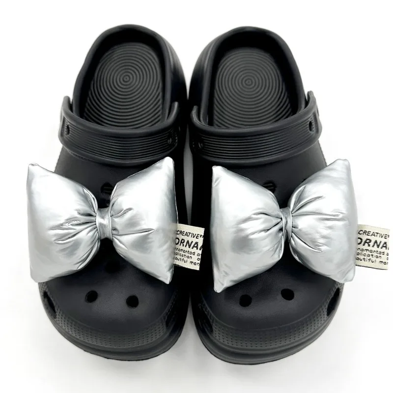 

2PCS Shoe Charm for Crocs DIY 3D Large Bow Tie Advanced Silver Shoe Decoration Buckle for Croc Charms Hole Shoes Accessories