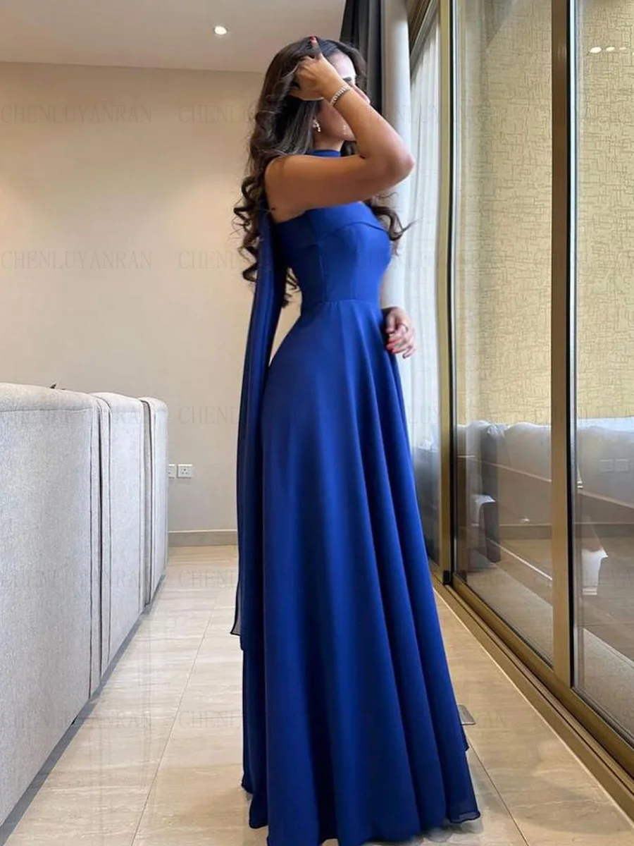 Blue Formal Occasion Dresses 2023 Strapless A-line Satin Ball Gowns Custom Made Long Sexy Evening Party Gowns فساتين الحفلات