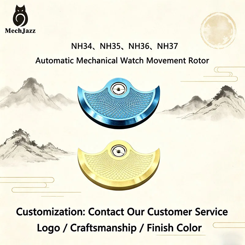 MechJazz Diamond Mesh Engraved Watch Rotor for NH35 NH36 Movements, Mechanical Watch Modification & Repair Parts