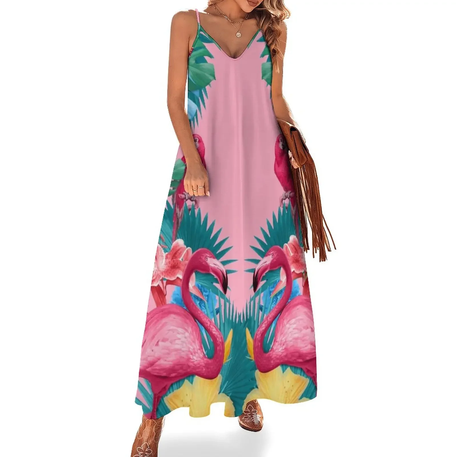 

Flamingo and Tropical garden Sleeveless Dress summer dresses for women 2024 fairy dress