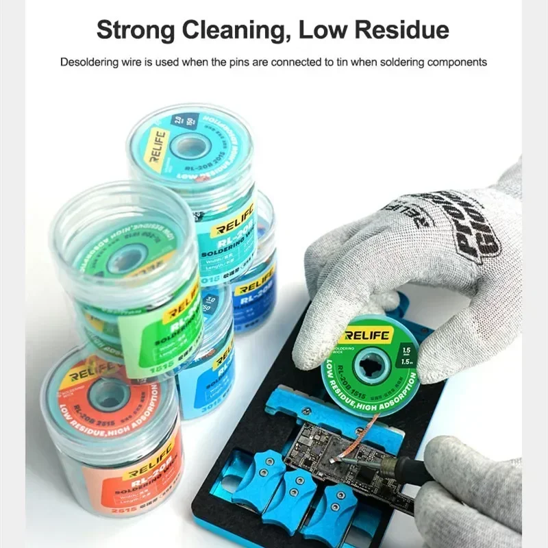 RELIFE RL-20B Strong Clean Desoldering Wire ต่ําสารตกค้างสําหรับ PCB ซ่อมโทรศัพท์เมนบอร์ดเชื่อม FLUX Wire IC BGA CPU Nand เครื่องมือ