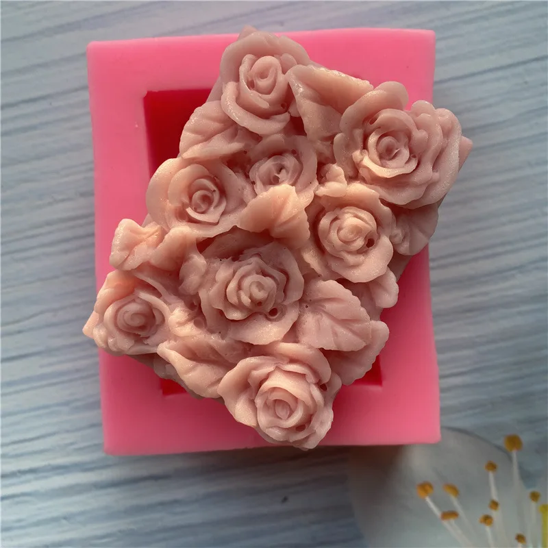 3D Rose prostokąt mydło formy silikonowe kwiaty robienie mydła formy Handmade ciasto deser czekoladowy forma do pieczenia świeca zapasy rzemieślnicze