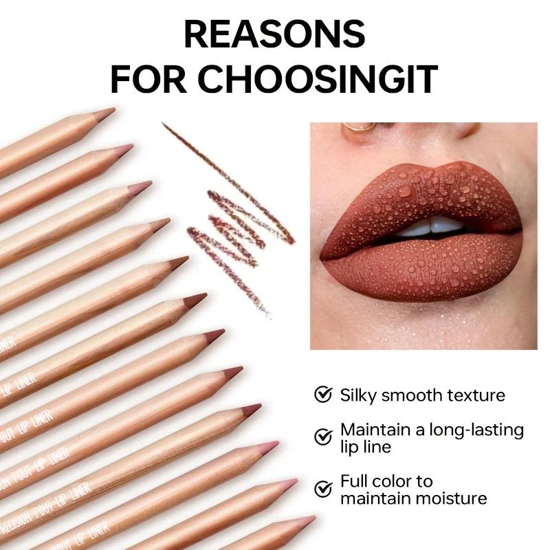 Pigmentazione opaca per labbra nude, formula impermeabile / matita a lunga durata, matita per labbra per una linea labbra precisa, effetto lucidalabbra