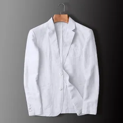 Man Blazer Thin Linen Blazer Mens Summer White Single Suit For Men Cotton Sunscreen Blazer Jacket Men Slim Fit Casual 2024New