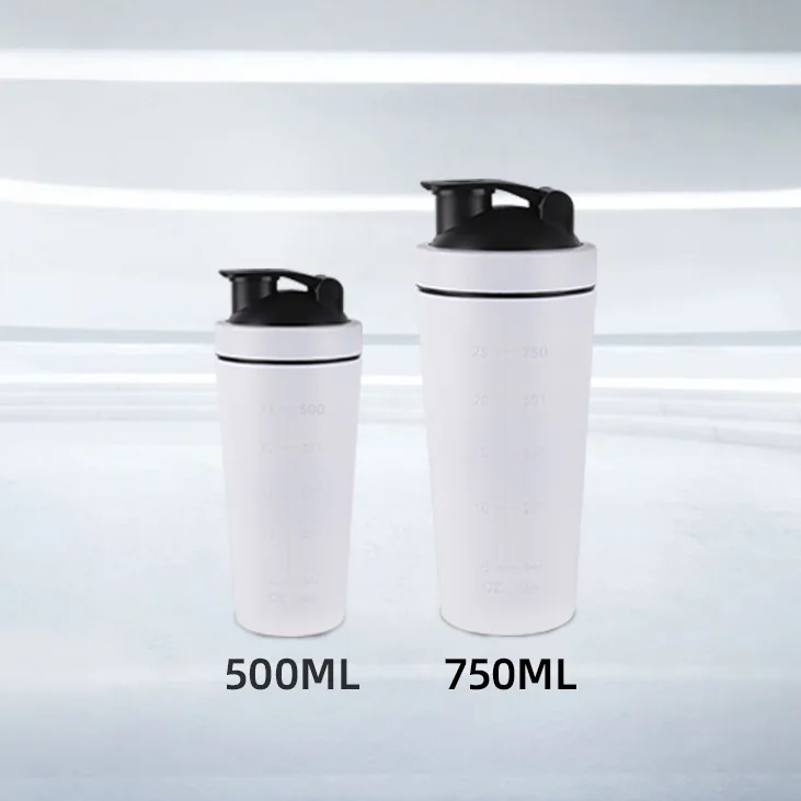 500ML/750ML Stainless Steel Shaker Bottle with Scale Steel Ball Leakproof Portable Protein Powder Gym Fitness Shaker Water Cup