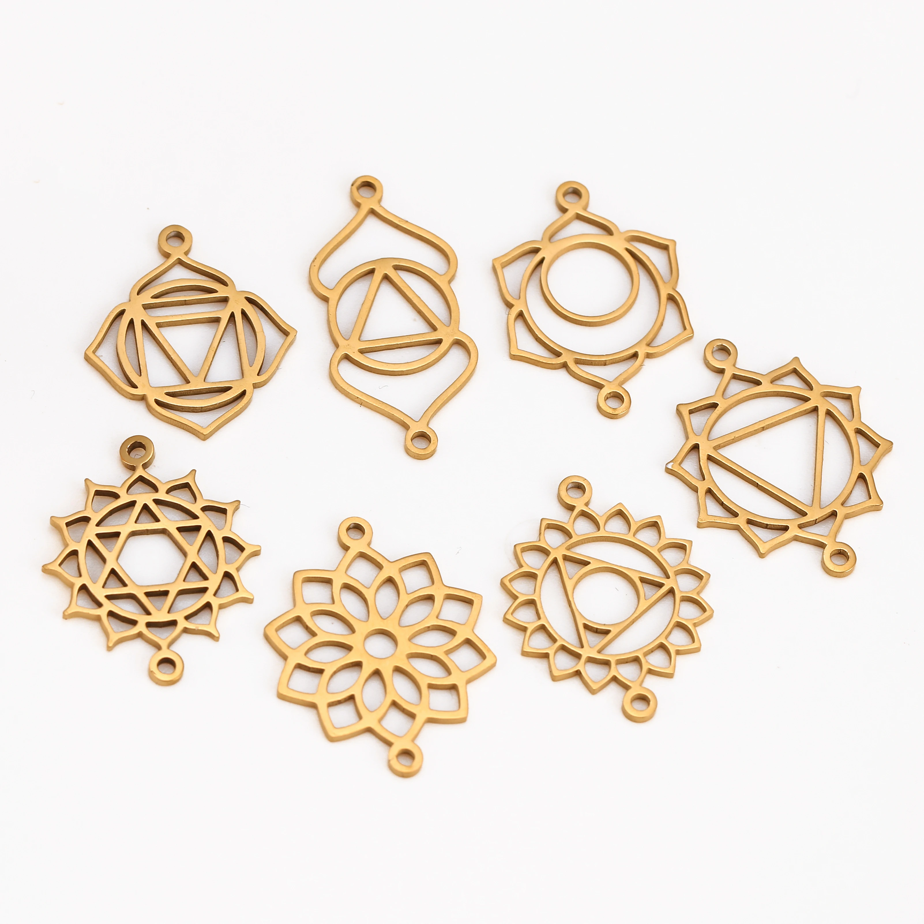 5 sztuk podwójny otwór Chakra Charms Fadeless stalowe Chakra złącza energetyczne wisiorki DIY bransoletka naszyjnik tworzenia biżuterii — zdjęcie 7