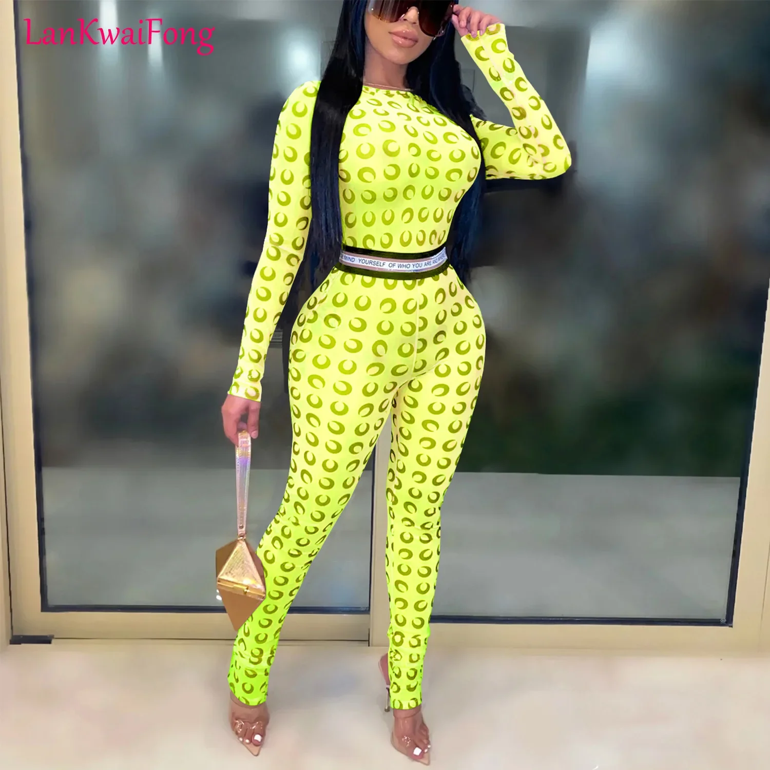 2024 New Sports Fashion Tight And Sexy Nightclub Mesh Perspective Long Sleeve Party Street Casual Step On Foot Jumpsuit