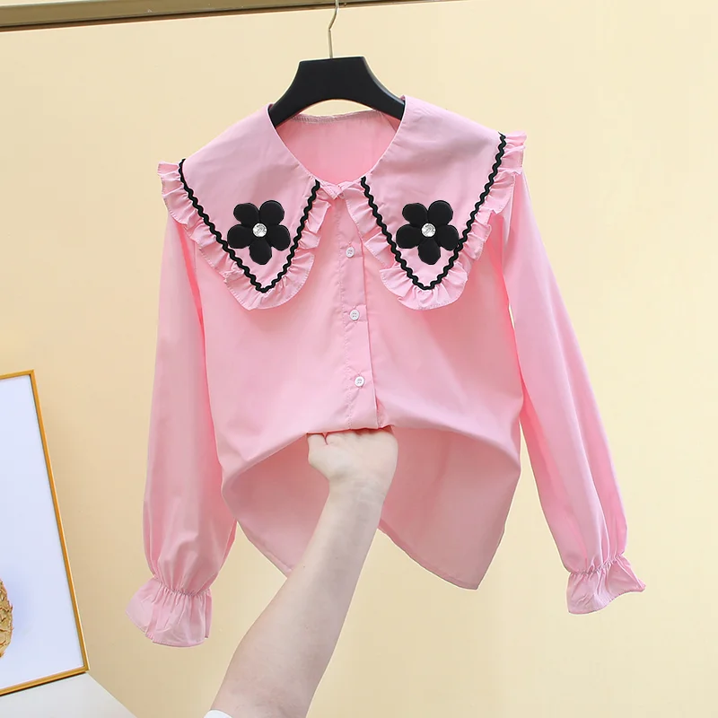 

Рубашка с воротником «Питер Пэн», женская весенне-осенняя новая свободная рубашка во французском стиле с длинными рукавами, классическая однобортная белая блузка