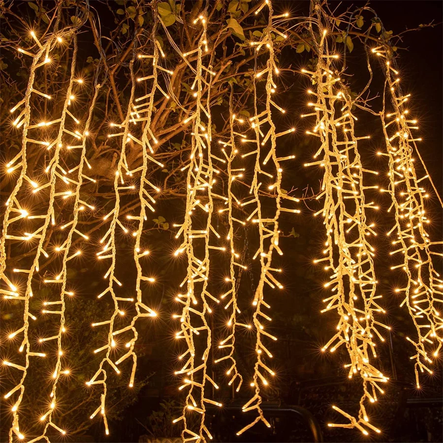 3X1M 600 LED Firecrackers Curtain Lights Christmas Cluster Fairy String Light Outdoor Watefall Fairy Light For Window Wall Decor