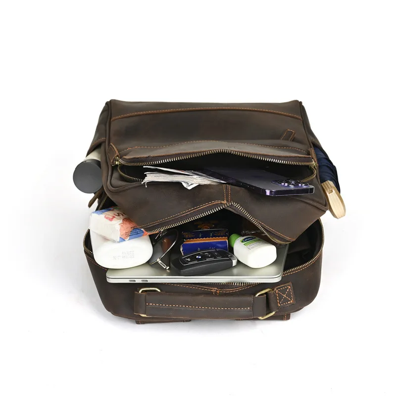 LD-Crazy Horse Leather Backpack Men's Leather Simple Fashion Travel Men's Backpack 15 inch Business Computer Bag