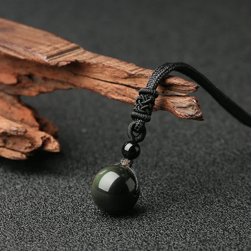 Natural Stone Rainbow Eye Obsidian Ball Pendant Single Bead Necklace Quartz Reiki Healing Lucky Guardian Charm Couple Jewelry view 2