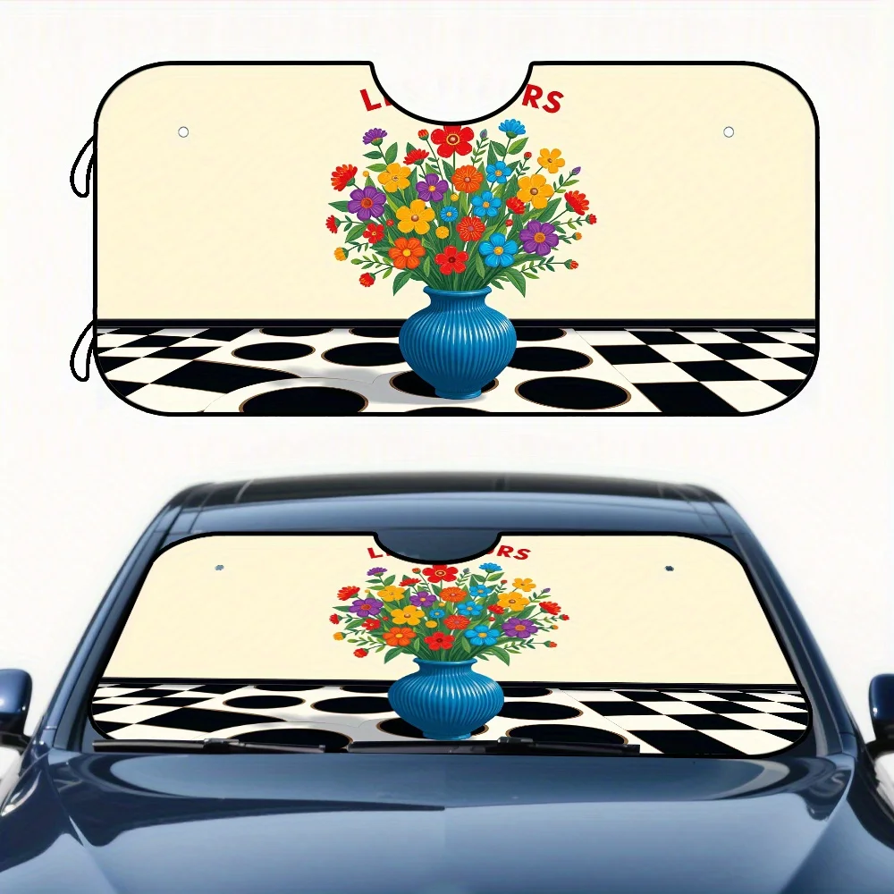 

1 шт., ваза с цветочным принтом, красочные цветы, натюрморт, художественный принт, солнцезащитный козырек на лобовое стекло для автомобиля, складной солнцезащитный козырек, сохраняет автомобиль Coo