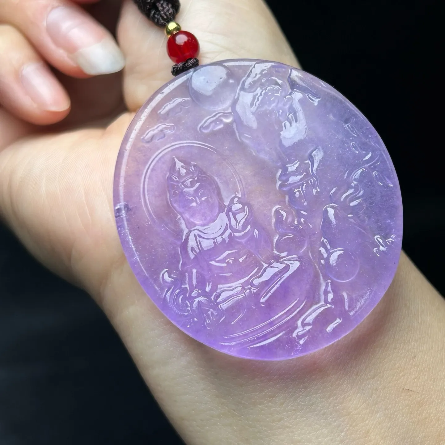Nature ice Purple Burmese Jade Jadeite Carved kwan-yin lucky Pendant&Necklaces