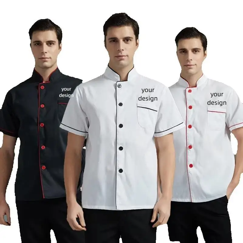 Summer Men's Chef Uniform Jacket Thin Cheap Personalized Design Custom Print Logo Cooking Clothes Kitchen Shirt Hotel Fast Food
