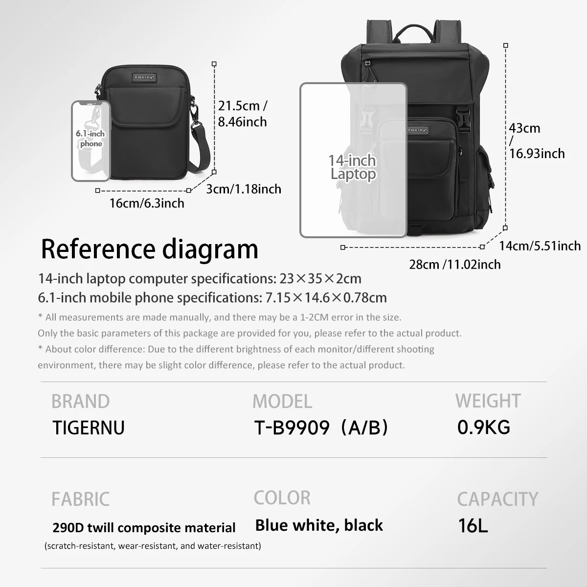 Tigernu Zaino da donna per borse da scuola per uomo Borse a tracolla staccabili Zaini da viaggio Zaini per laptop maschili Zaino da 14 pollici