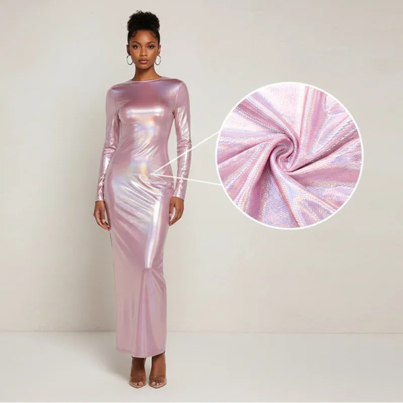 

Women's Glitter Dress Full Sleeve Slim Fit Stretch Fabric O-neck Style Trendy Clubwear Perfect For Street Party Elegant Outfit