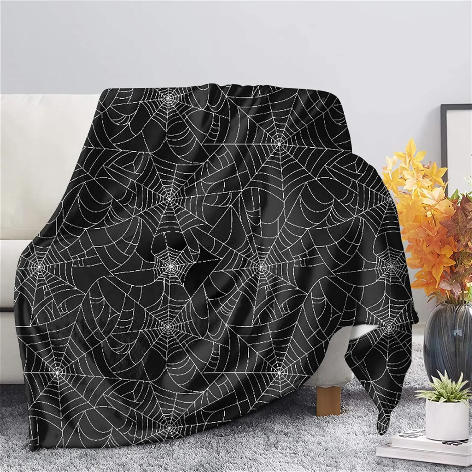 Halloween Skeleton Black Spider Web Throw Blanket,Soft Warm Cozy Lightweight Quilt for Sofa Travel Gifts for Boy Girl Men Women