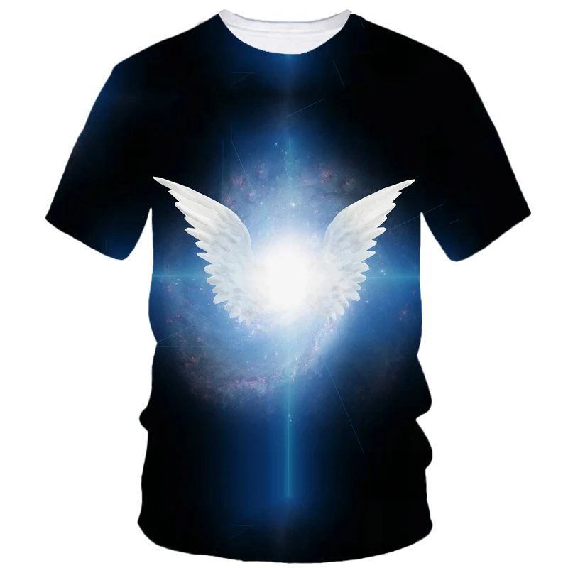 New Creative Angel Wings Printed Men\'s T-Shirt Casual Personality Comfortable Loose Short Sleeve Street Personality Harajuku Top