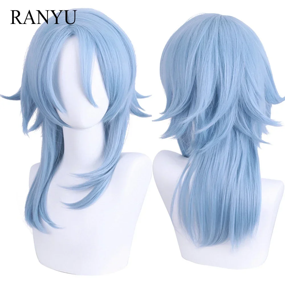 RANYU Genshin Impact Kamisato Ayato Wigs Synthetic Long Straight Blue Game Cosplay Hair Heat Resistant Wig For Party