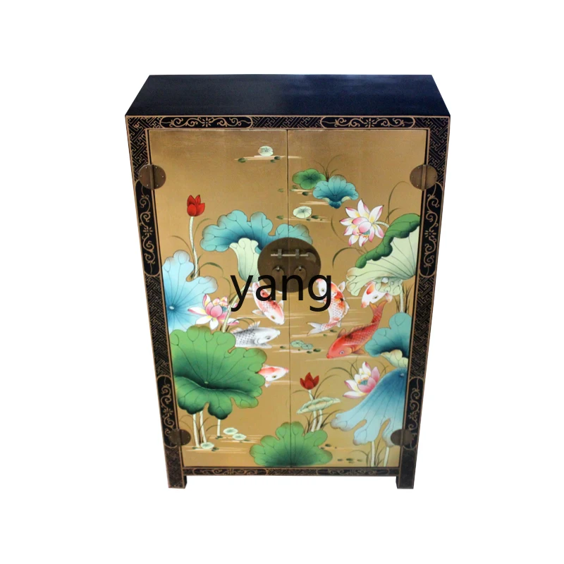 

CX New Chinese Style Solid Wood Painted Gold Foil Antique Double Door Large Capacity Shoe Cabinet Entrance